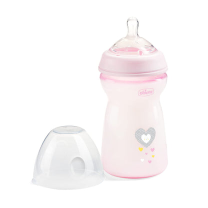 Chicco Natural Feeling pacifier bottle 330 ml, fast flow, from 6 months, pink