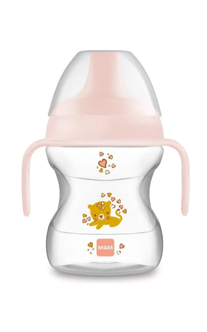 MAM õppetass eemaldatavate sangade ja pehme tilaga, 190 ml, 6+ kuud, roosa