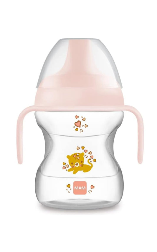 MAM õppetass eemaldatavate sangade ja pehme tilaga, 190 ml, 6+ kuud, roosa