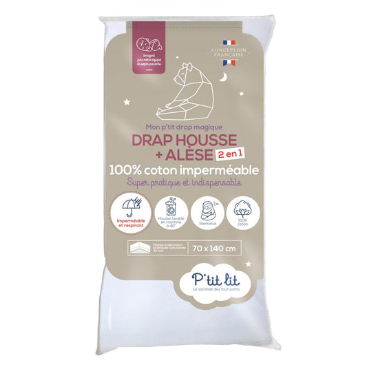 P’TIT LIT veekindel kummiga voodilina Magic 2-in-1, 70 × 140 cm, valge