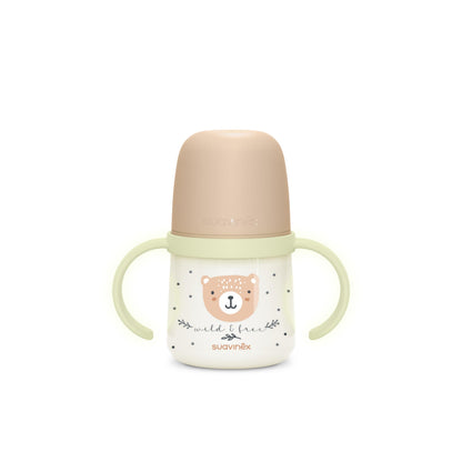 SUAVINEX treeningtass 150 ml, +6M, beige, helendavate käepidemete ja pehme silikoonotsikuga