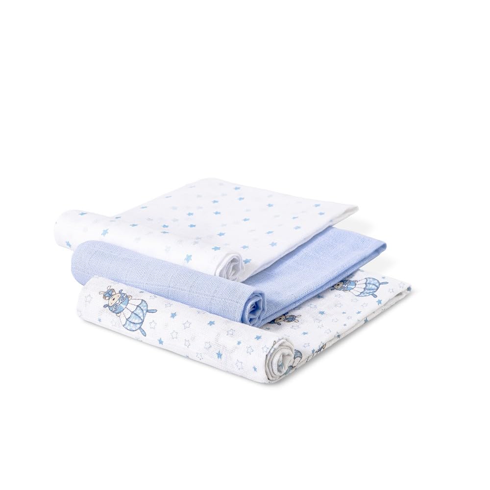 Interbaby 3-osaline musliintekkide komplekt, sinine, 80 × 80 cm, mudel 98971-01