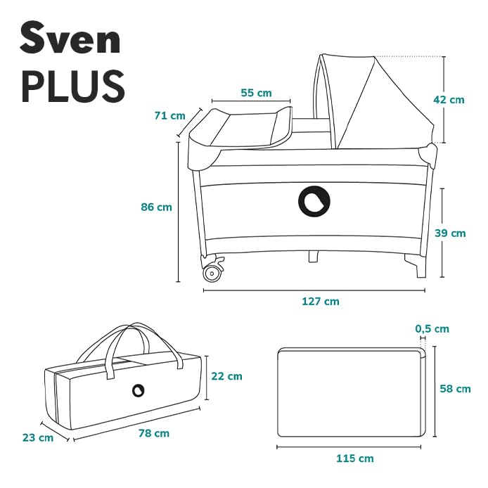 Lionelo Sven Plus 4-ühes reisivoodi mähkimislauaga kuni 15 kg, hall (Grey Scandi)