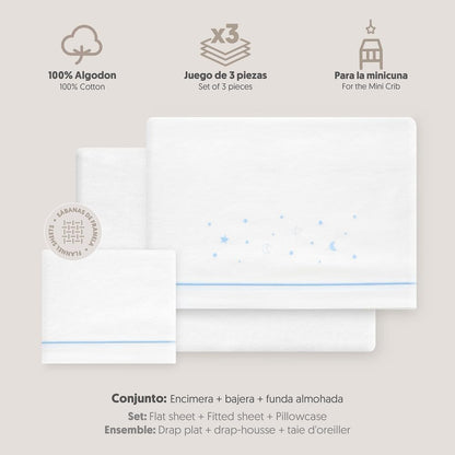 Interbaby voodipesukomplekt beebivoodile 50 x 80 cm, flanell, valge/sinine, 3-osaline