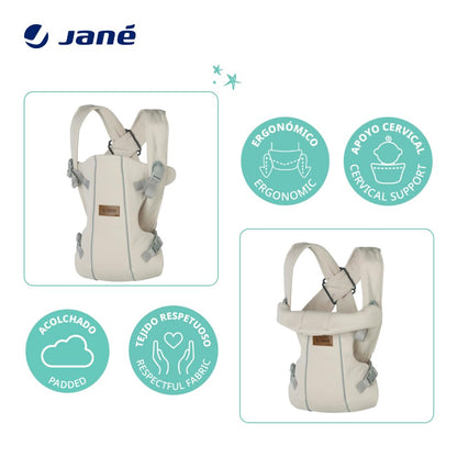 Jané Dual ergonoomiline kandekott, sünnist kuni 15 kg, 3 kandesuunda, hingav ja polsterdatud, beež