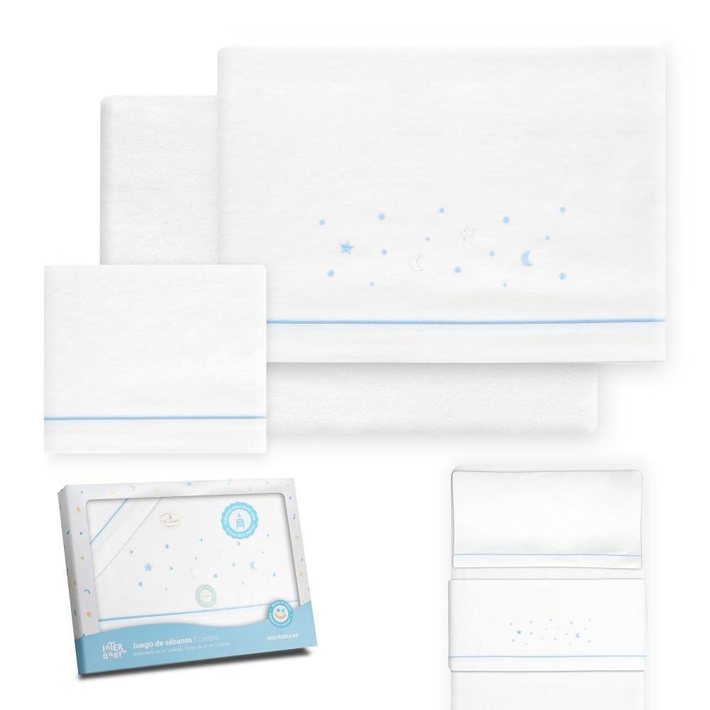Interbaby voodipesukomplekt beebivoodile 50 x 80 cm, flanell, valge/sinine, 3-osaline