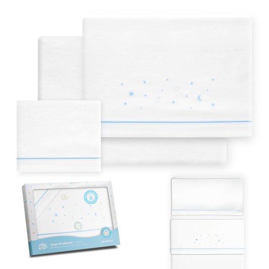 Interbaby voodipesukomplekt beebivoodile 50 x 80 cm, flanell, valge/sinine, 3-osaline