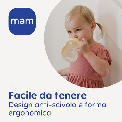 MAM õppetass eemaldatavate sangade ja pehme tilaga, 190 ml, 6+ kuud, roosa