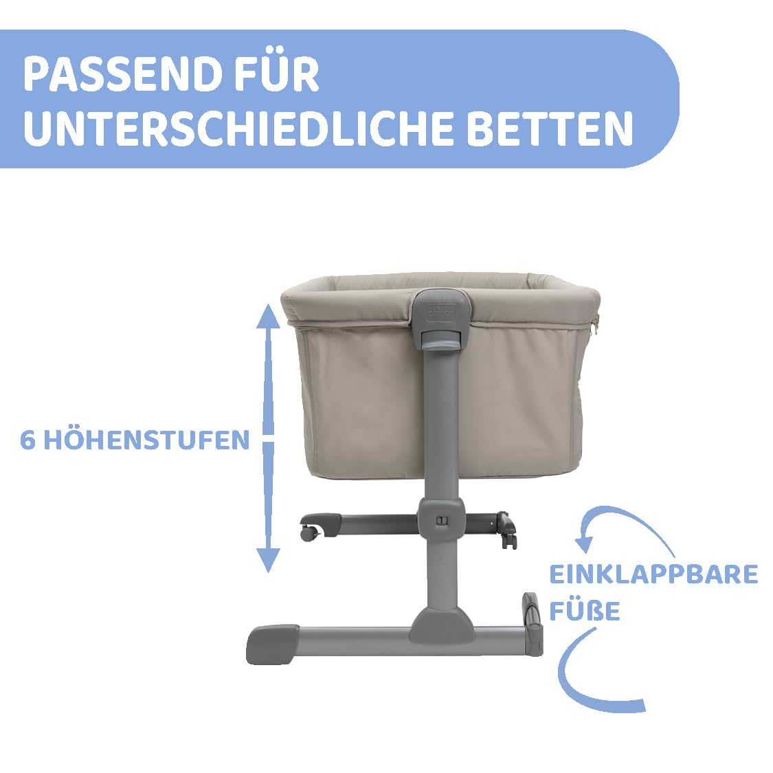 Chicco Next2Me Essential vooditasku, 6 kõrgusastet, beež (Dove), 0–6 kuud