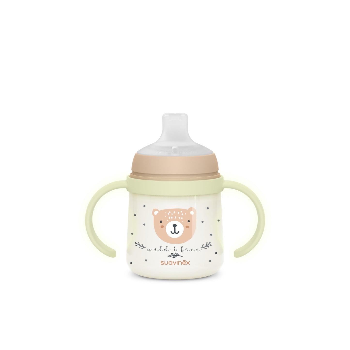 SUAVINEX treeningtass 150 ml, +6M, beige, helendavate käepidemete ja pehme silikoonotsikuga