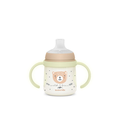 SUAVINEX treeningtass 150 ml, +6M, beige, helendavate käepidemete ja pehme silikoonotsikuga