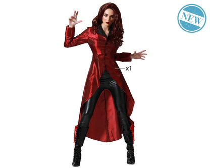 Naiste punane superkangelase kostüüm, pikk jakk, karnevaliks ja cosplayks