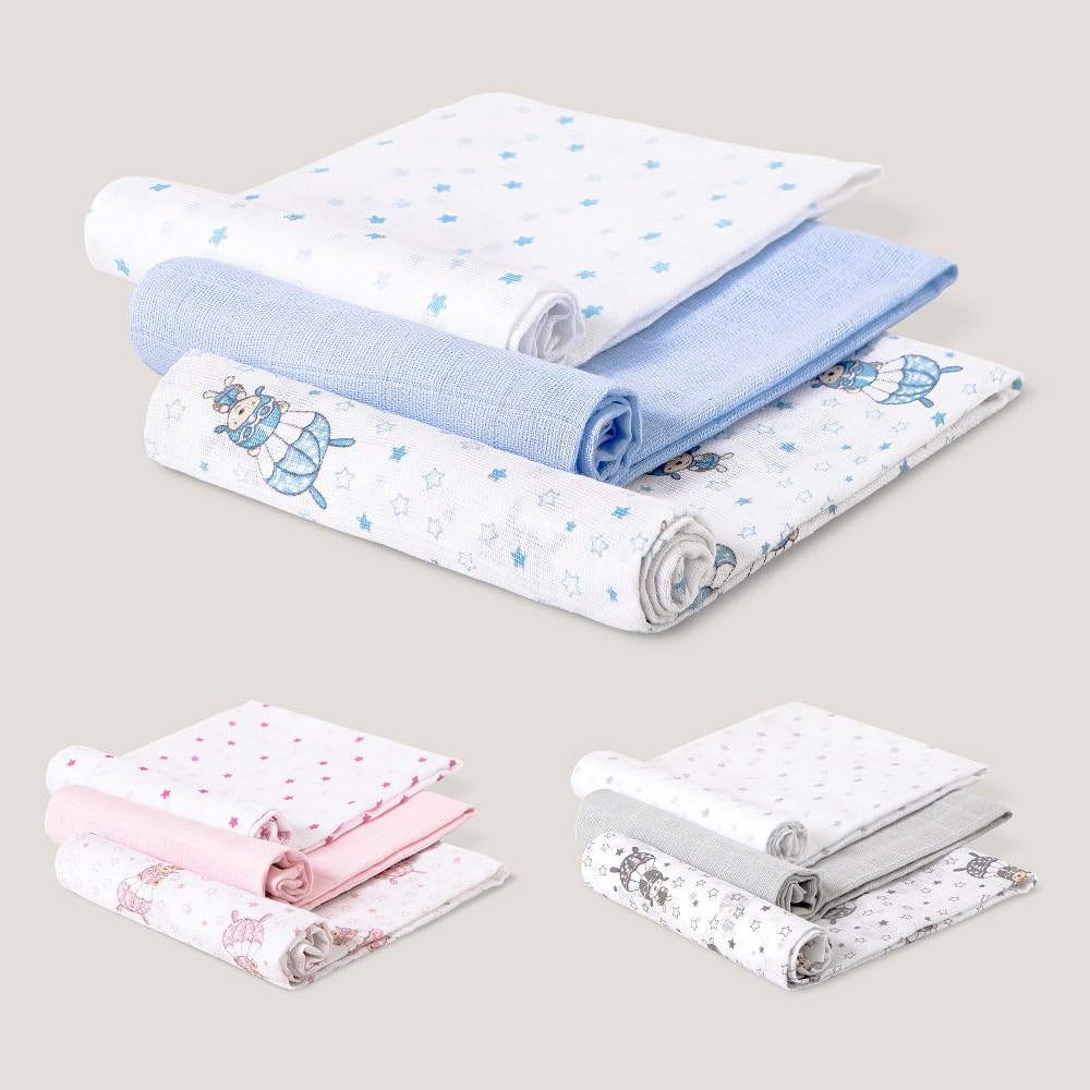 Interbaby 3-osaline musliintekkide komplekt, sinine, 80 × 80 cm, mudel 98971-01