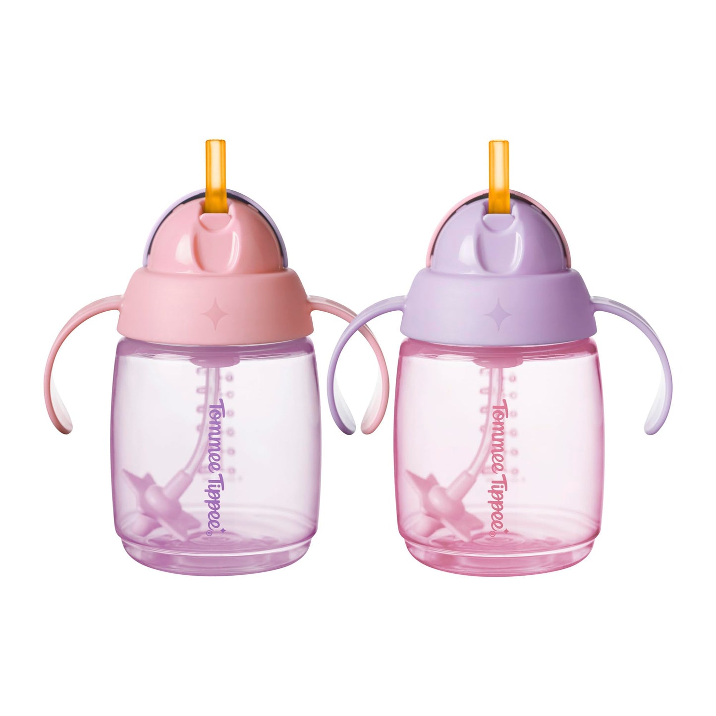 Tommee Tippee õppimistassid joogikõrrega, 240 ml, 6+ kuud (2-pakend, roosa ja lilla)