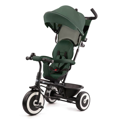 Kinderkraft Aston Tricycle, Baby Push Trike, Kids First Bike, Free Wheel Functions, Parent Handle, Footrest, Accessories, Bag, Cupholder, from 9 Months to 5 Years, Green