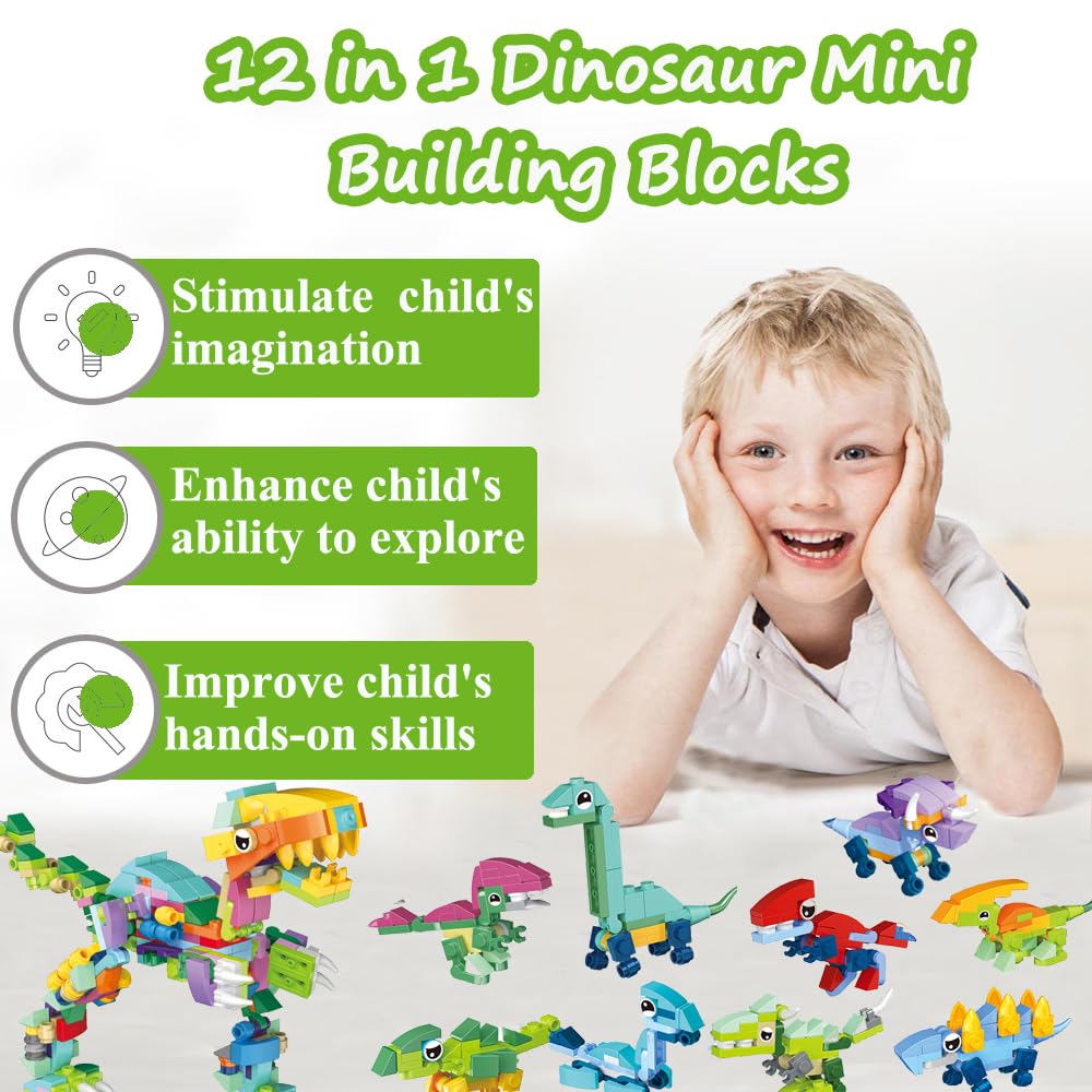 AIDIER 12-ühes dinosauruste ehitusklotsid, hariv ehituskomplekt lastele alates 7. eluaastast