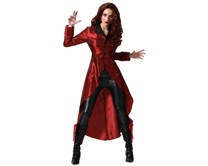 Naiste punane superkangelase kostüüm, pikk jakk, karnevaliks ja cosplayks