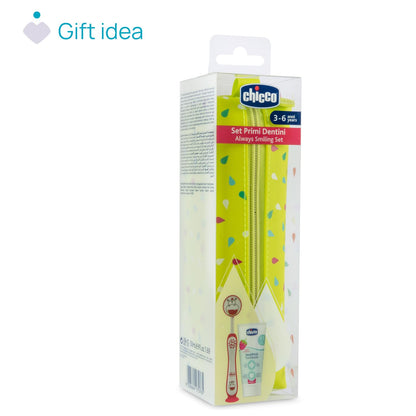 Chicco laste hambahoolduskomplekt reisikotis, maasikamaitseline hambapasta ja pehme hambahari, 3–6 a, roosa