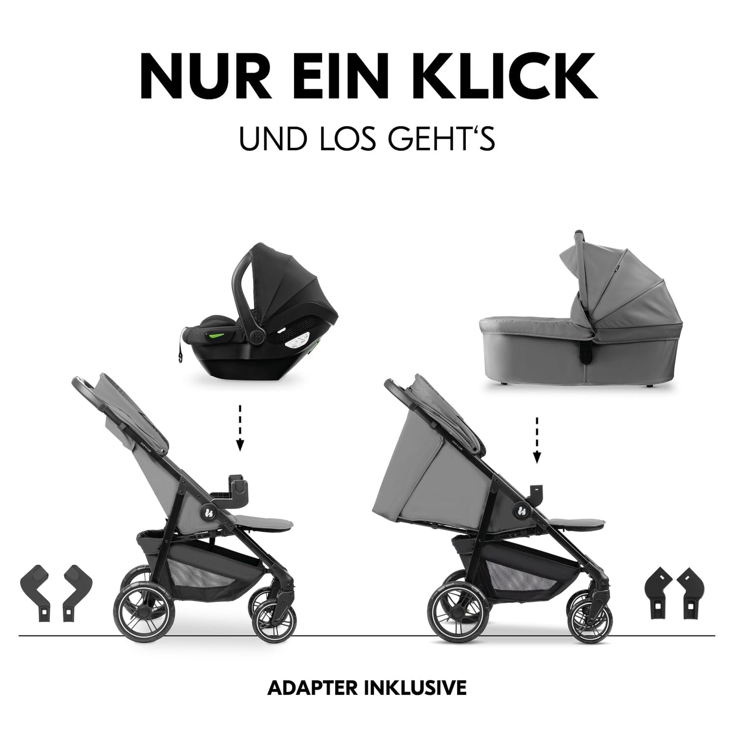 Hauck Shop N Care 3in1 Trio vankrikomplekt - kergkäru, vankrikorv ja turvahäll (Grey)