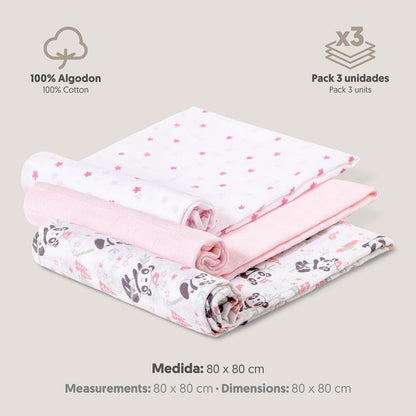 Interbaby puuvillased mähkmed 80 × 80 cm, 3 tk, roosa, mudel 98971-02