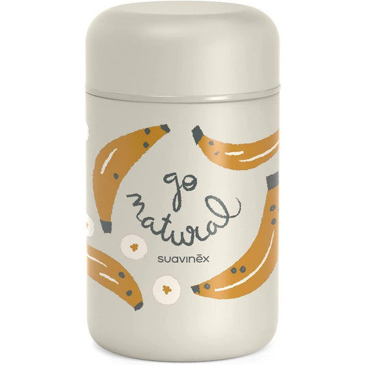 Suavinex roostevabast terasest beebitoidutermos 400 ml, hall, banaanimustriga