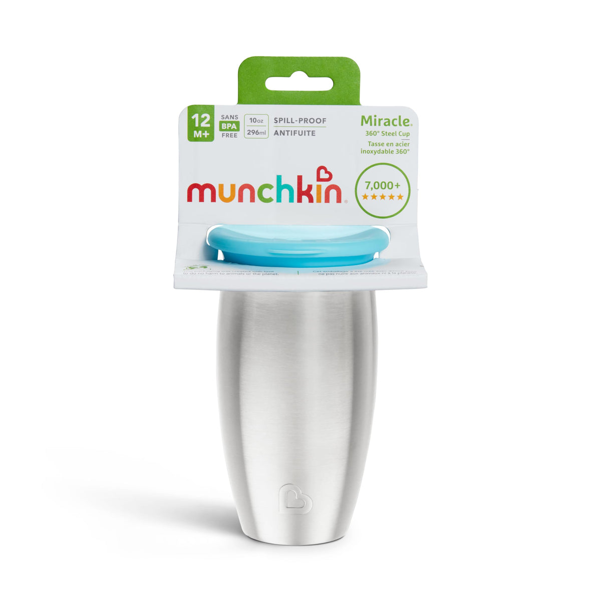 Munchkin Miracle 360° roostevabast terasest joogitops 296 ml, sinine, alates 12 kuust