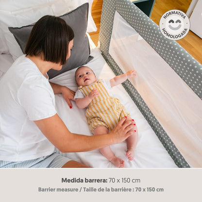 Interbaby kokkupandav voodipiire 150 cm, tähemotiiv, hall
