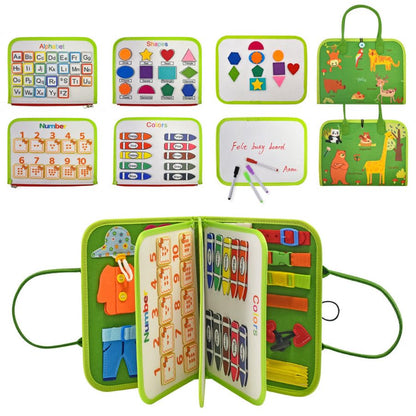 Montessori vildist Busy Board sensoorne kohver, 7 paneeli, 1–7 a lastele, roheline