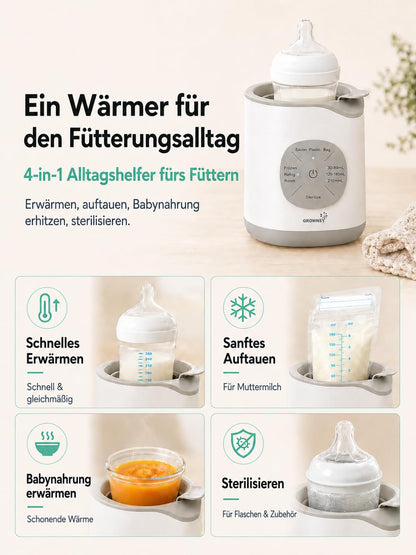 GROWNSY pudelisoojendaja temperatuurikontrolliga, hall-valge, kiire soojendus ja steriliseerimine