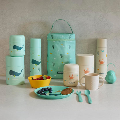 Miniland Whaley roostevabast terasest termos, 500 ml, sinine