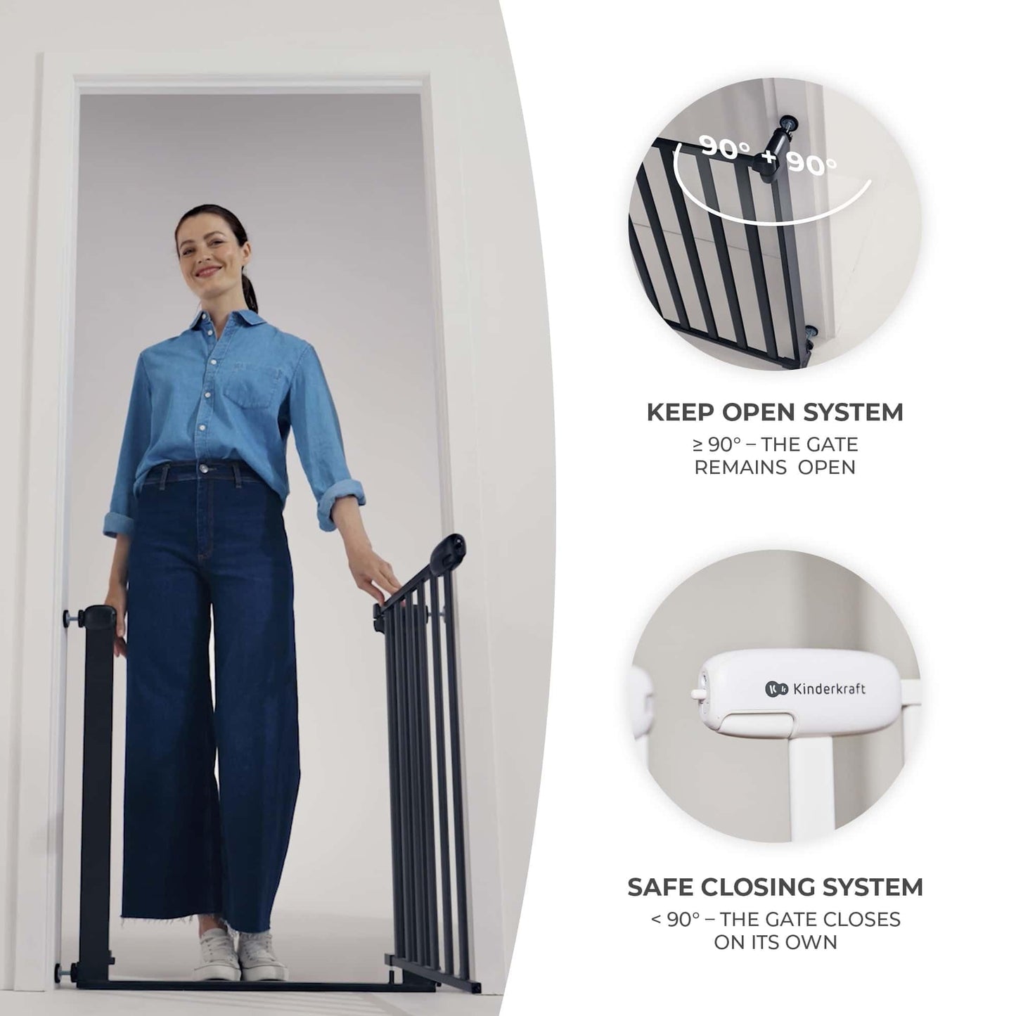 Kinderkraft LOCK&GO turvavärav, 75–103 cm, puitviimistlus