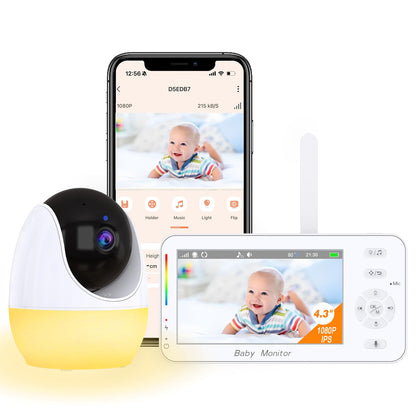 Beebimonitor kaamera ja nutirakendusega, 4,3-tolline ekraan, pööratav Full HD 1080p kaamera, öönägemine, nutu- ja liikumisandur