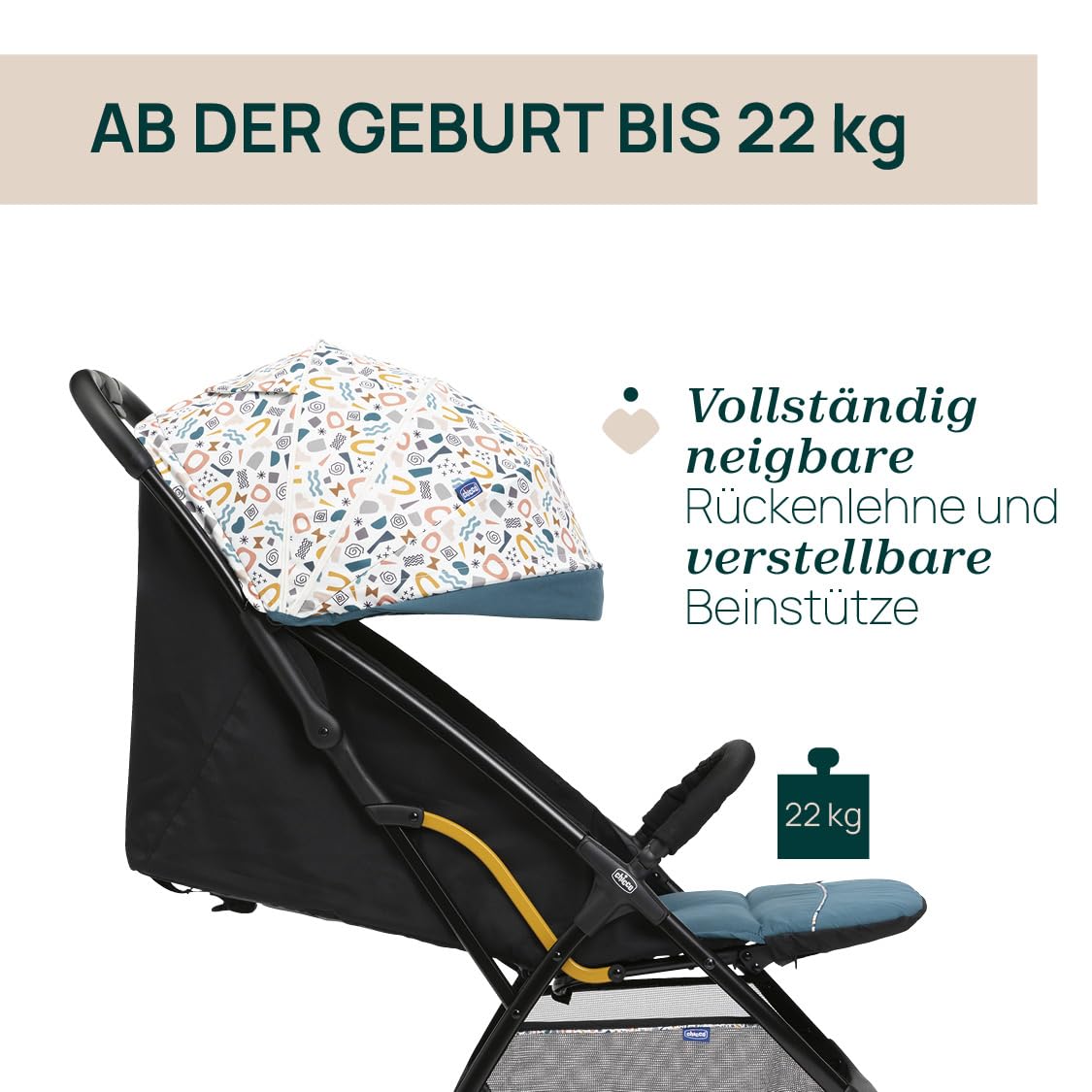 Chicco Glee jalutuskäru, Joyful Teal, 0 kuud kuni 4 aastat
