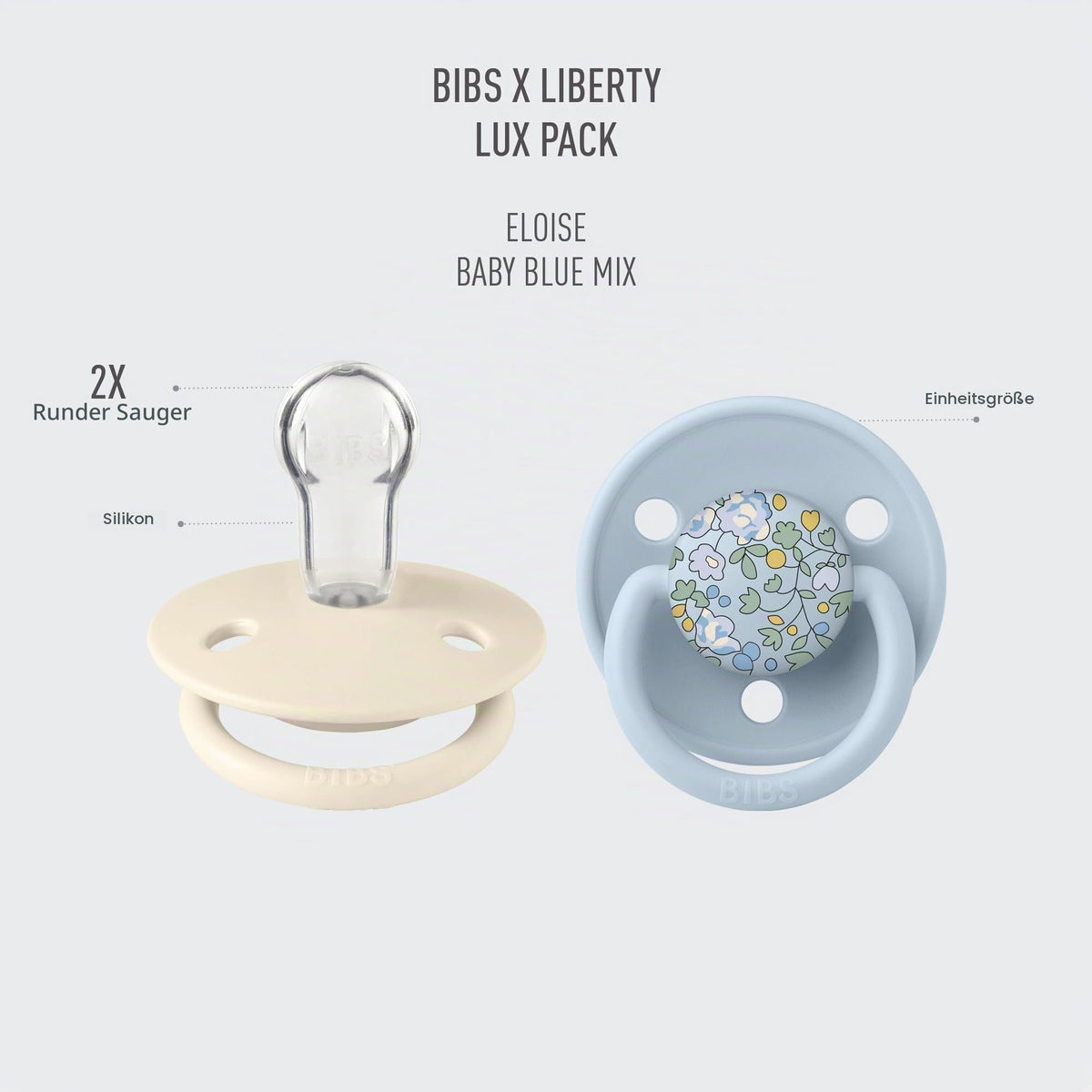 Bibs lutt x Liberty De Lux Eloise Baby Blue, 0+, 2 tk