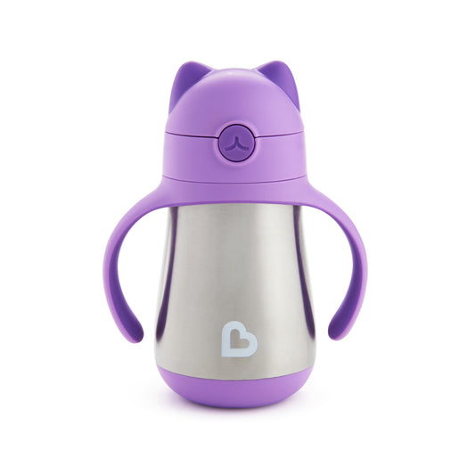Munchkin roostevabast terasest joogitops kõrrega – Cool Cat, lilla (237 ml)