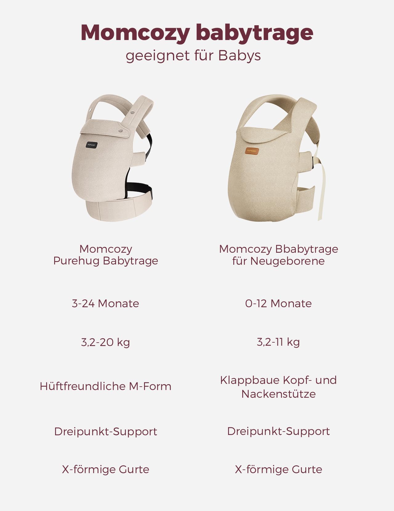 Momcozy beebikandja BC001-1, khaki, 3-24 kuud, 3,2-20 kg