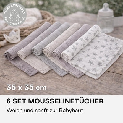 Jane 6-osaline musliinlappide komplekt 35 x 35 cm, puuvill ja bambus, hall