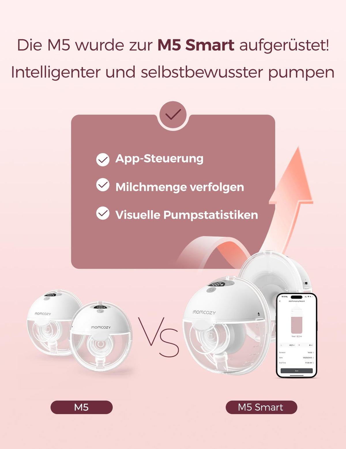 Momcozy M5 Smart elektriline rinnapump, 2 tk, hall, äpiga juhitav