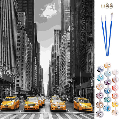 Numbrimaal "New York street with a yellow car", 40 × 50 cm