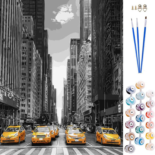 Numbrimaal „New Yorgi tänav kollase autoga“, 40 × 50 cm