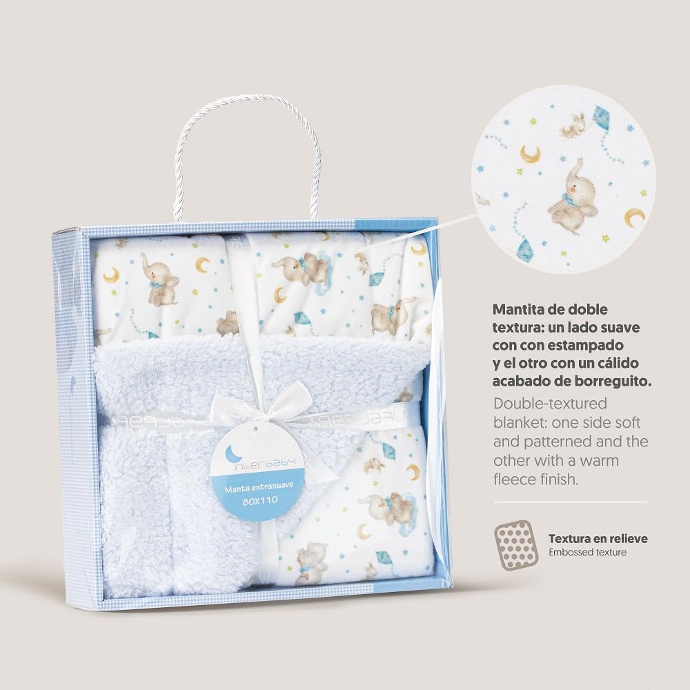 Interbaby beebitekk 80 × 110 cm – elevandi mustriga, sinine