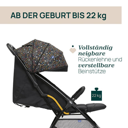 Chicco Glee jalutuskäru, must värvilise mustriga (Playful Black), kuni 22 kg