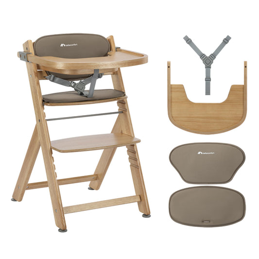 Bebeconfort Timba 2 kasvav puidust söögitool padjaga, 6 kuud kuni 110 kg, Natural Wood + Beige