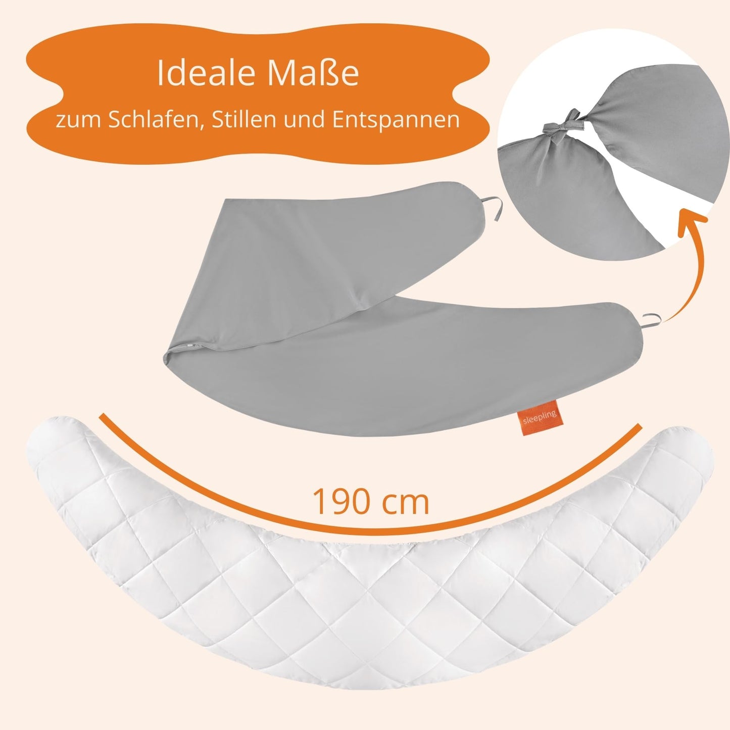 Rasedus- ja imetamispadi/nuudelpadi, 40 × 190 cm, hall