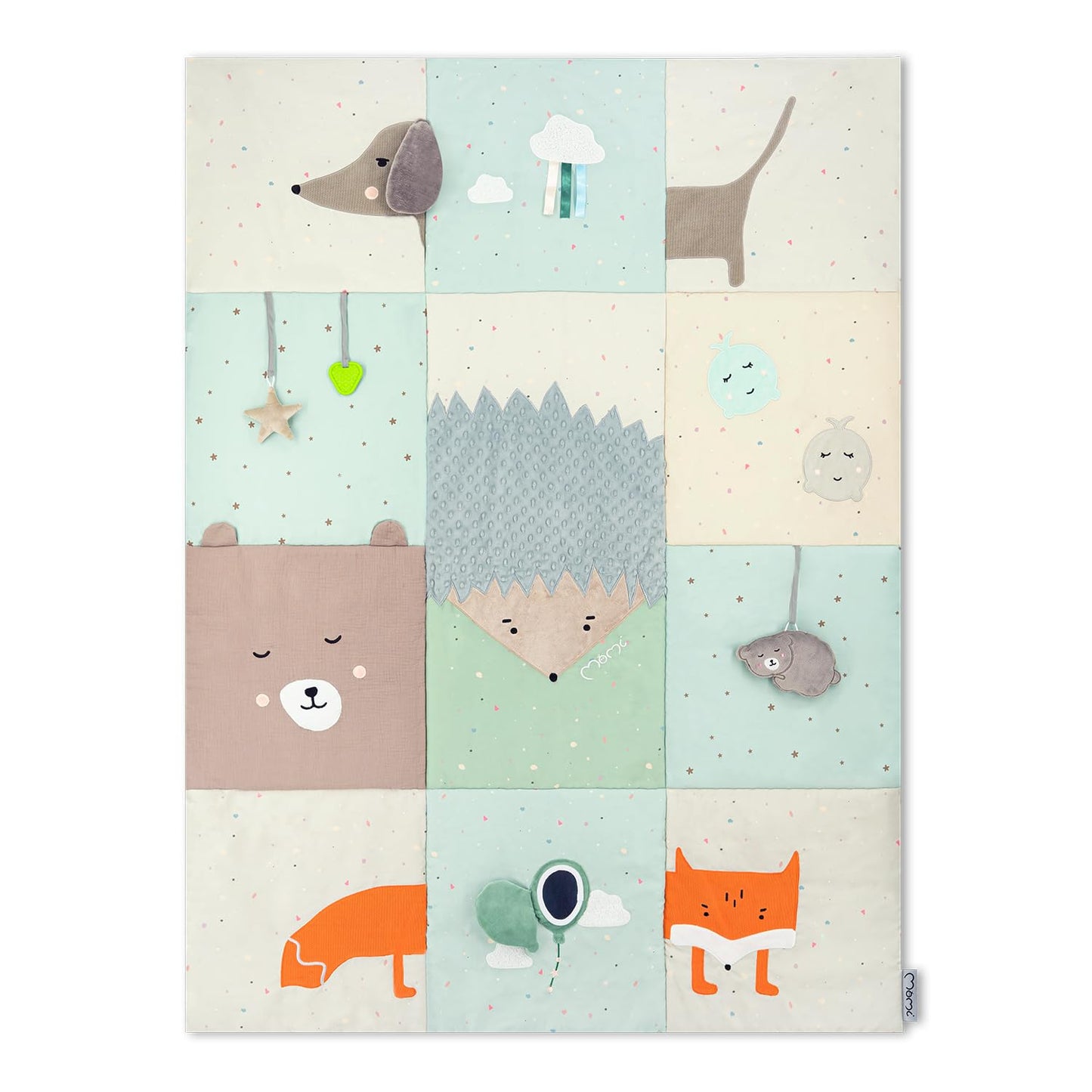Momi sensoorne patchwork-matt VOLPI beebidele ja väikelastele, 120 × 160 cm, kokkupandav