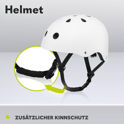 Lionelo Helmet laste kiiver, reguleeritav 50-56 cm, lõuakaitsega, valge
