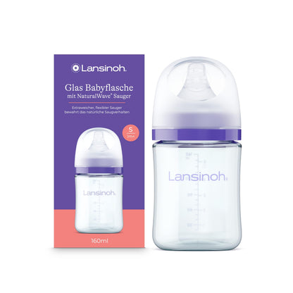Lansinoh klaasist lutipudel NaturalWave lutinibuga S, 160 ml