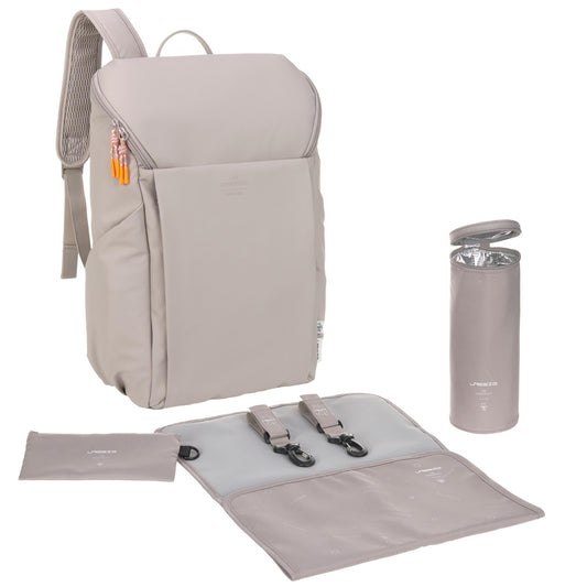 LÄSSIG beebitarvete seljakott Slender Up Backpack, taupe, mähkimisaluse ja pudelihoidjaga