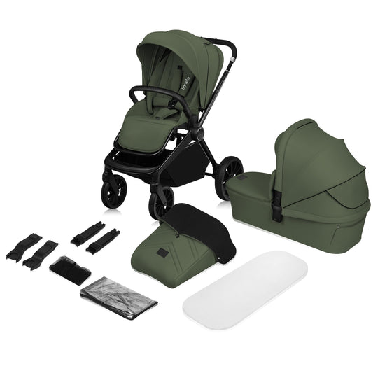 Lionelo Mika Plus 2-ühes lapsevanker (beebihäll ja jalutuskäru), Green olive