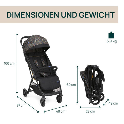 Chicco Glee jalutuskäru, must värvilise mustriga (Playful Black), kuni 22 kg